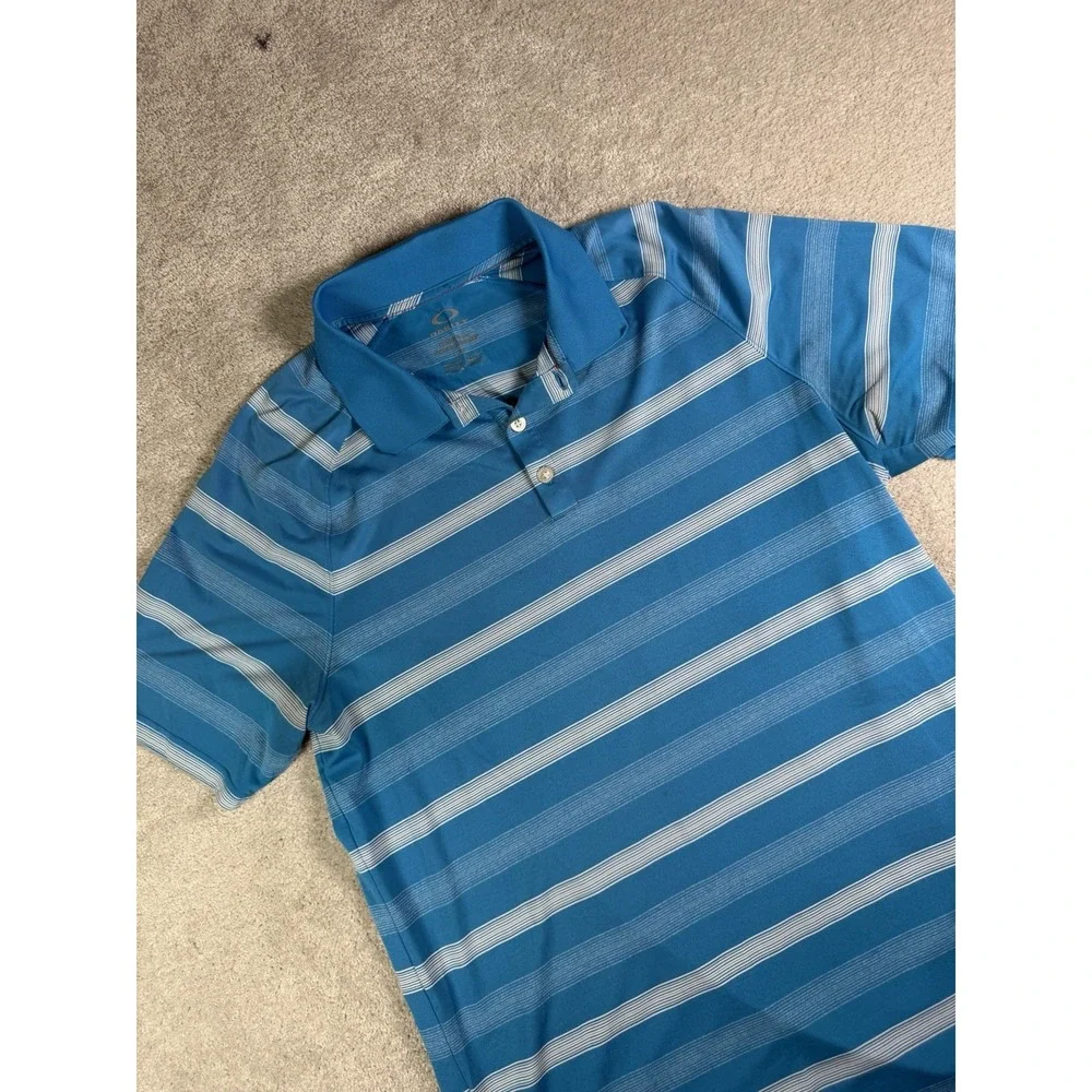 Oakley Golf Polo Shirt Mens L Blue Striped Hydrolix Performance Regular Fit